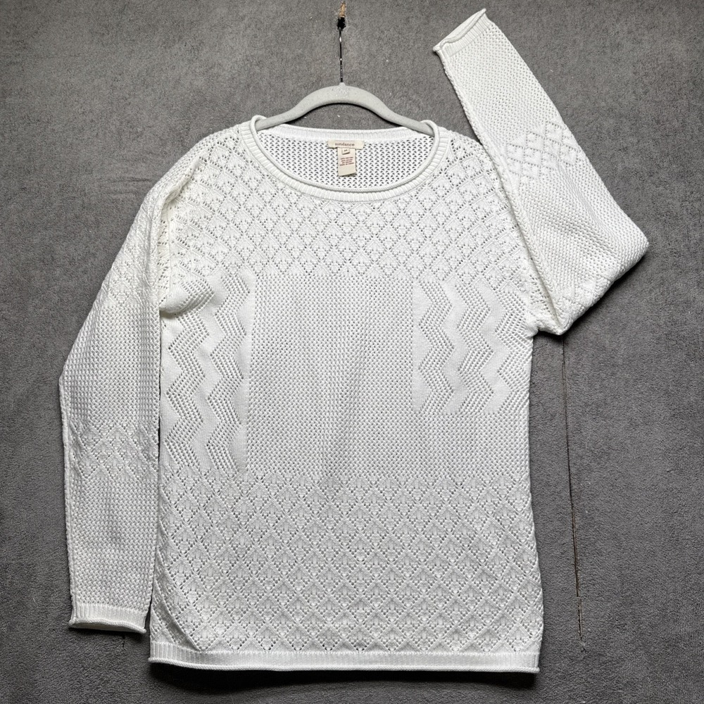 Sundance Women's White Knit Sweater Medium Textured Boho Cottagecore Pullover